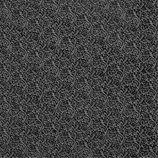 Designer Fabrics Designer Fabrics G341 54 in. Wide Silver And Black; Metallic Raised Floral Vines Upholstery Faux Leather G341 - main